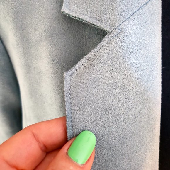 [SOLD] Zara Open Front Duster Jacket Faux Suede Blazer Trench Coat Pastel Blue - Picture 6 of 16
